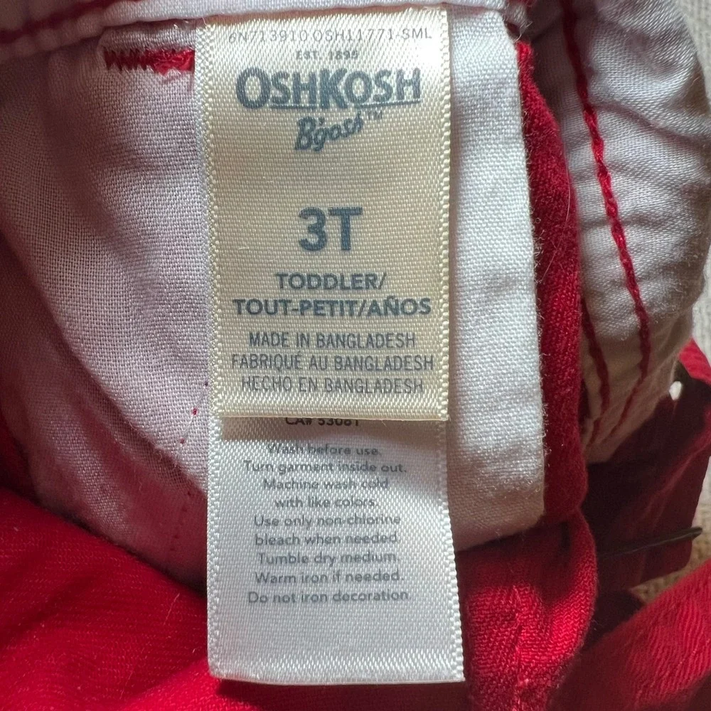 OshKosh B'gosh Girls Red Eyelet Lace Trim Shortalls Overalls 3T